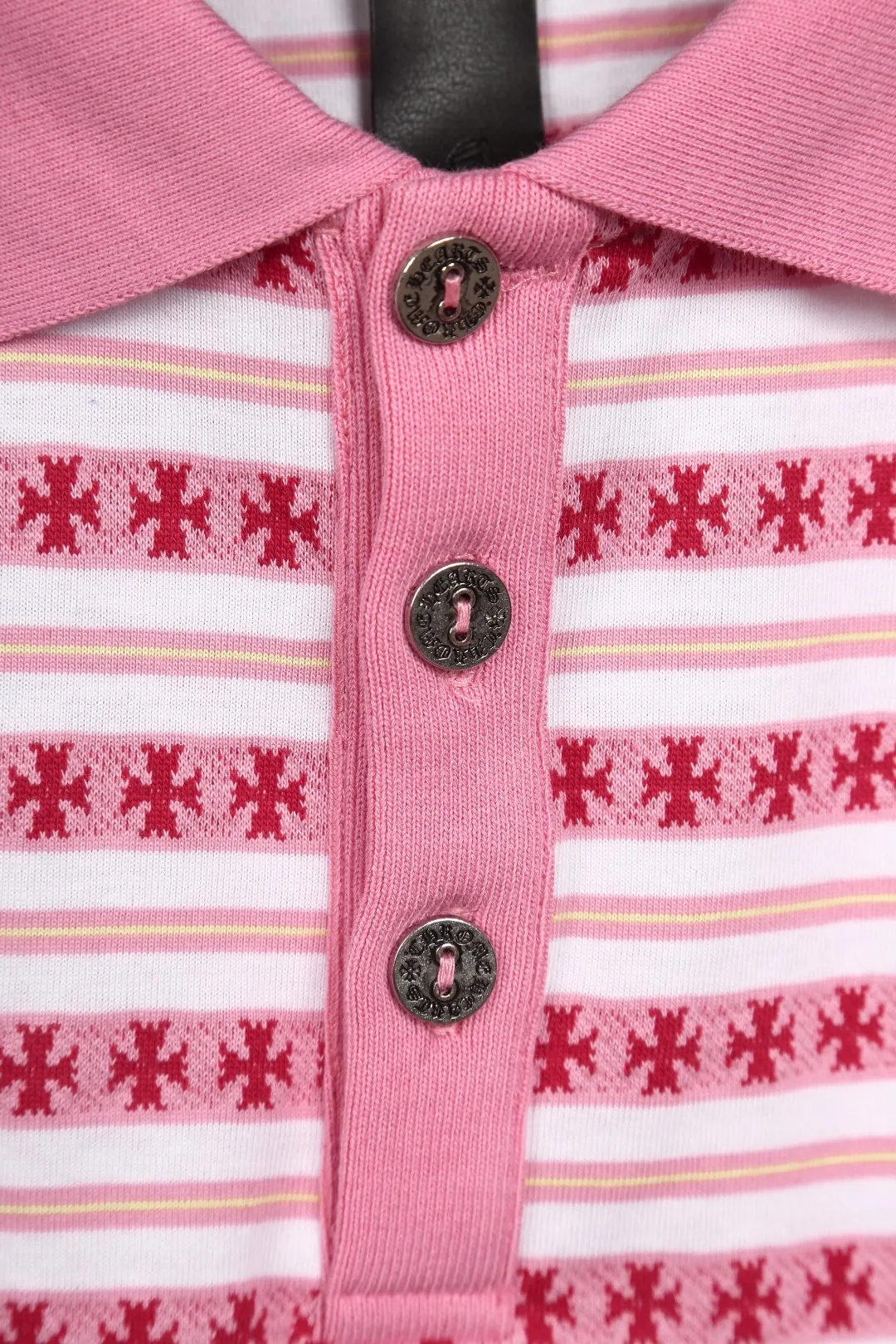 P210 Actual photo [Popular item] Code: 25020# Color: Black/Pink/Blue Size: S to - CH Croix heart niche design cross jacquard striped long sleeves brings striped Polo to Next Levels. Loose fit. Same style for men and women. Lazy and casual. Street style. Three colors. Customized style.